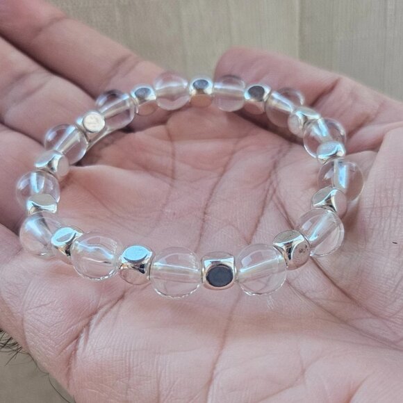 Fashion Bracelet Stretched Wrist Band Clear/Silver Tone Bracelet Adjustable New - Picture 9 of 11